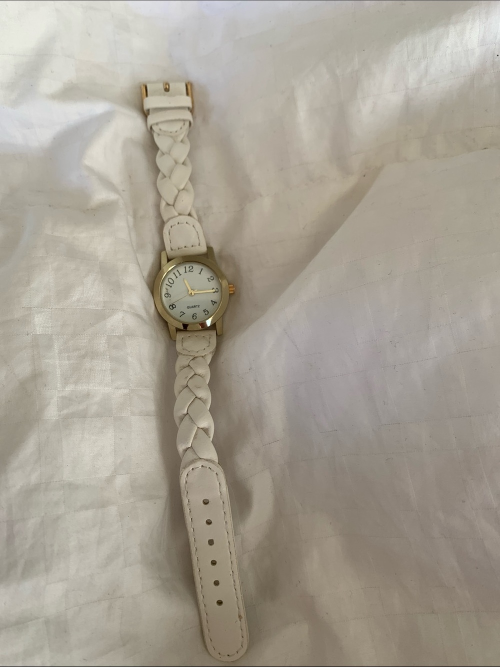 Women's Braided White Leather Strap Watch - Unbranded